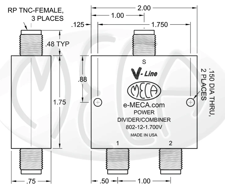 ?802-12-1.700V，RP-TNC 母頭，功率分配器/合路器MECA